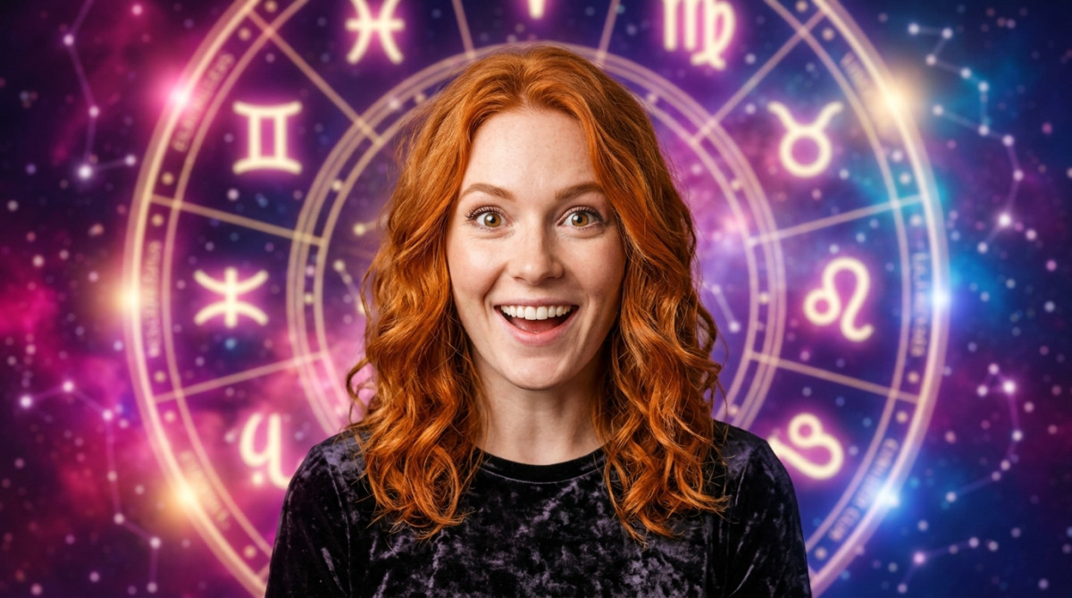 Femme souriante sous un ciel étoilé illuminé de lumière dorée, ambiance mystique pour l'horoscope du 22 juillet 2026