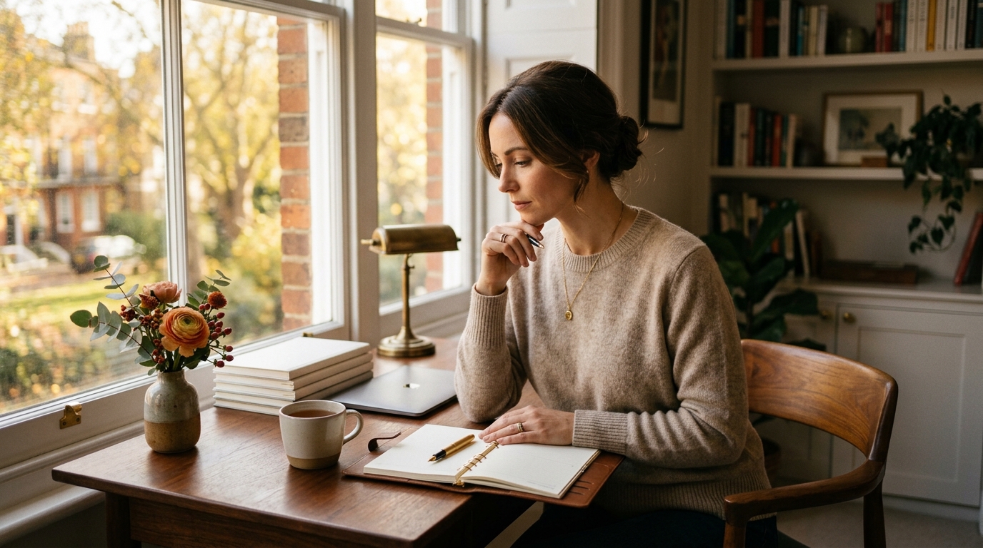 Femme Vierge organisée et réfléchie dans son intérieur