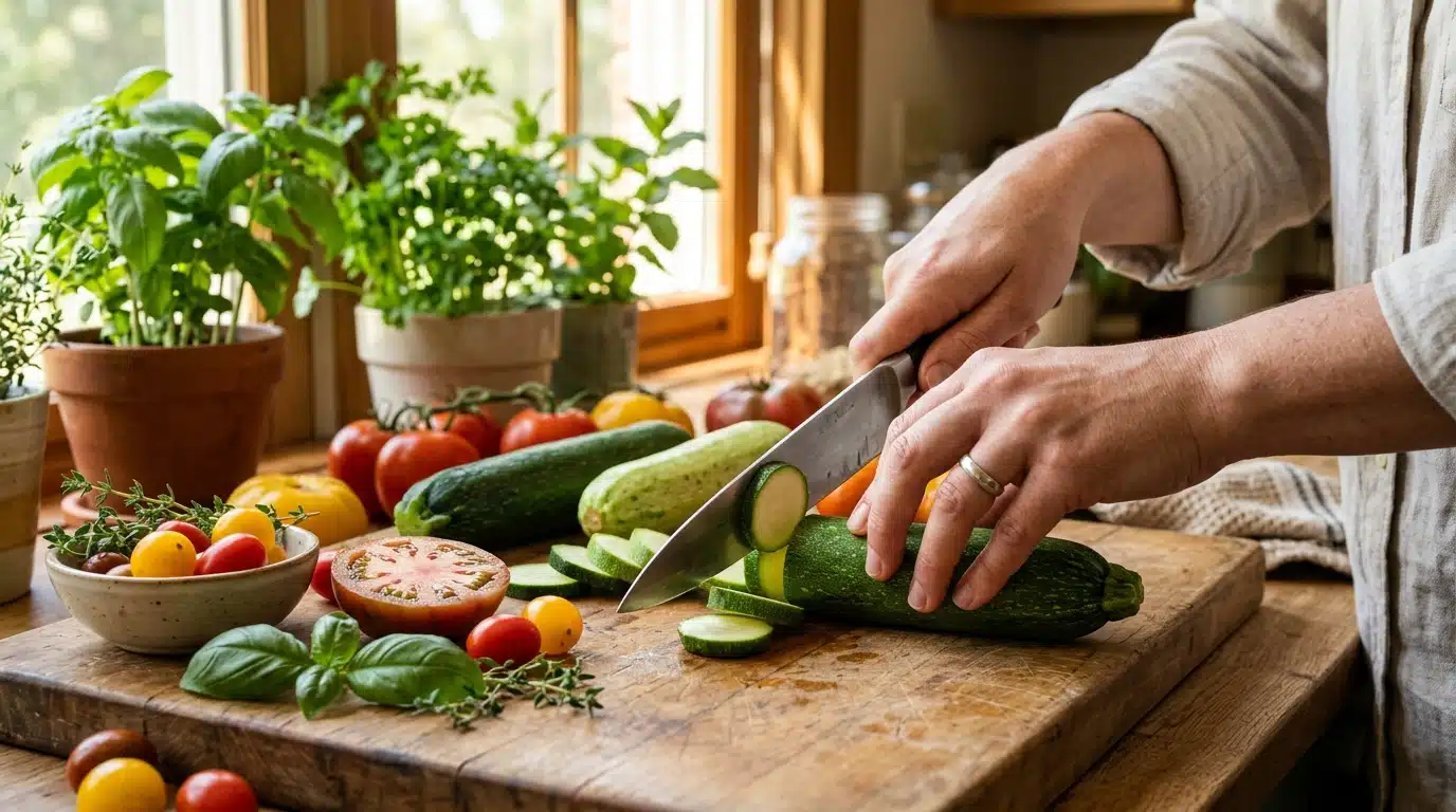 Légumes de saison coupés pour une recette pas chère