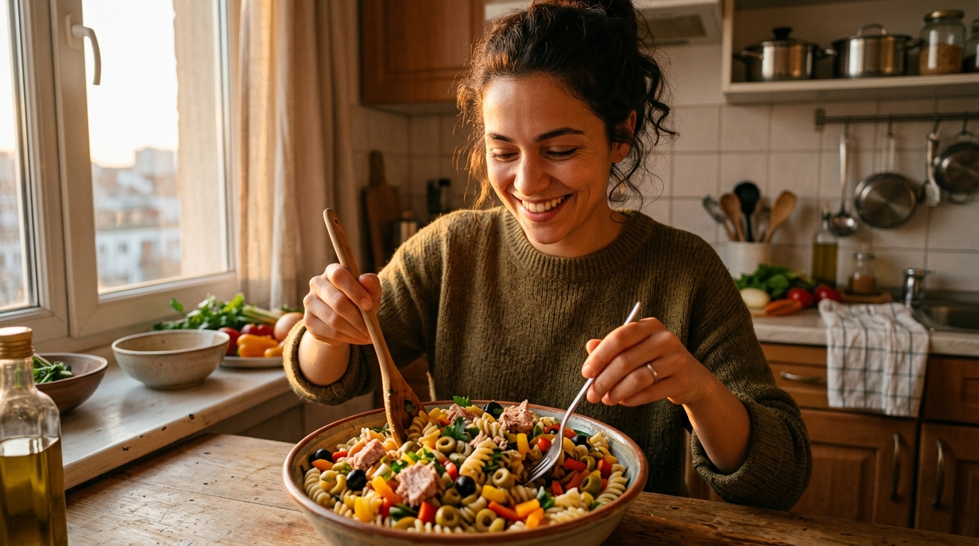 Pâtes froides au thon et légumes pour l'été