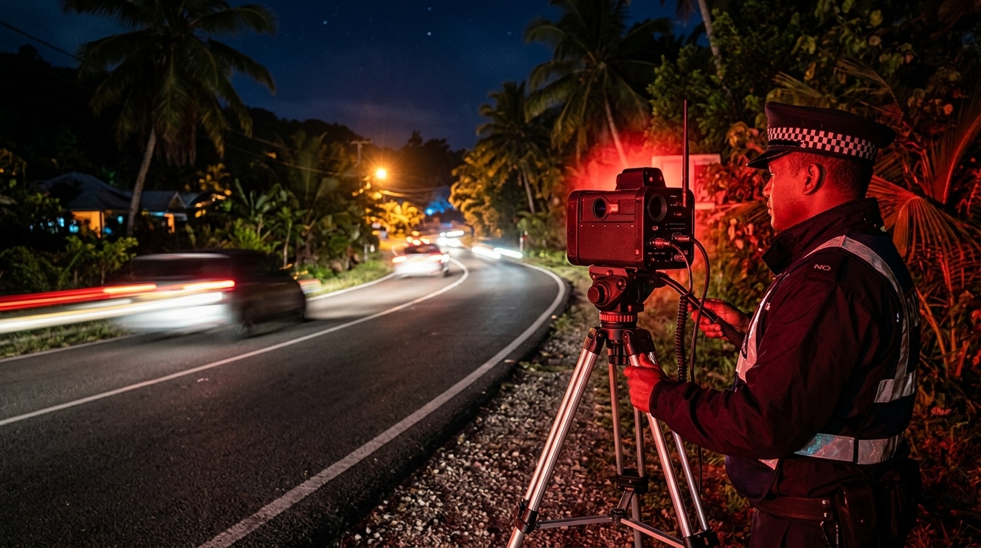 Radar de gendarmerie sur route tropicale la nuit