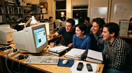 Fondateurs de Shazam dans un bureau des années 1990