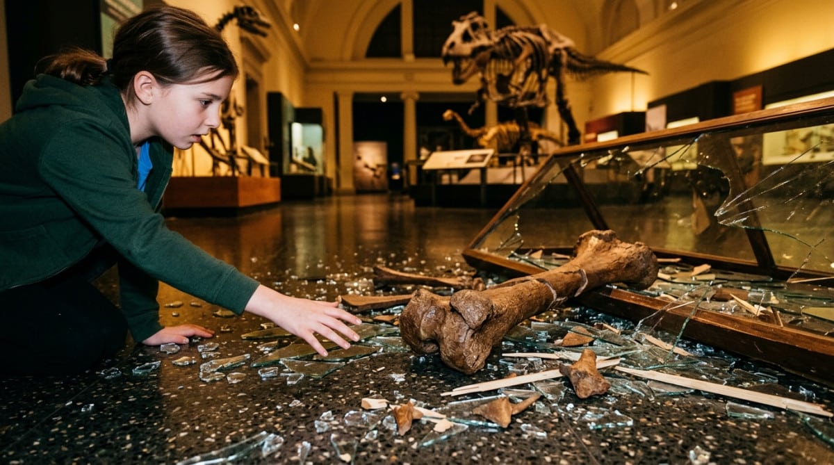 Fossile de dinosaure endommagé dans un musée