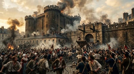 Foule révolutionnaire prenant d'assaut la Bastille en 1789