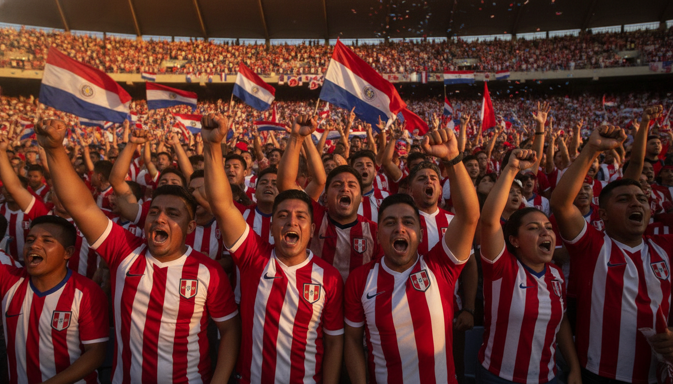 Supporters paraguayens célébrant dans les tribunes du stade