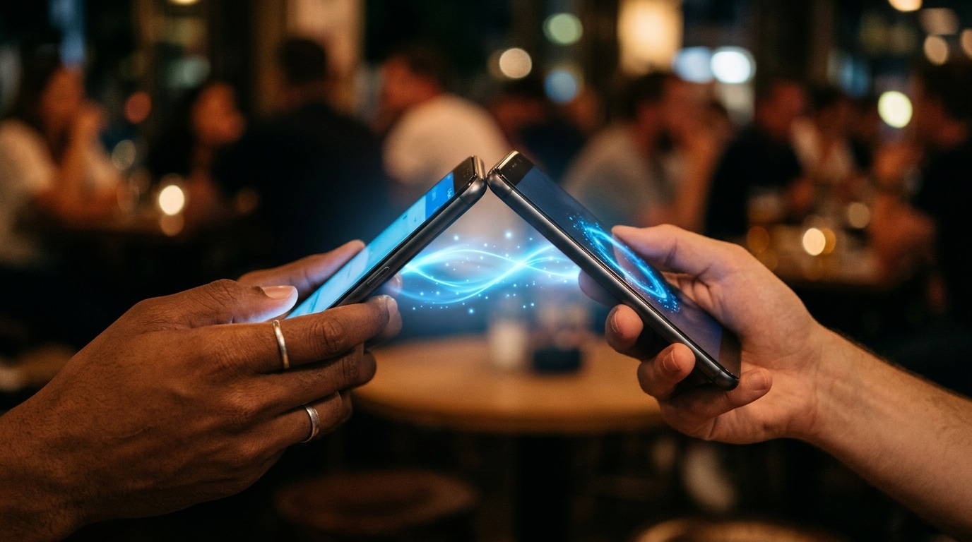 Deux smartphones rapprochés échangeant des données sans fil
