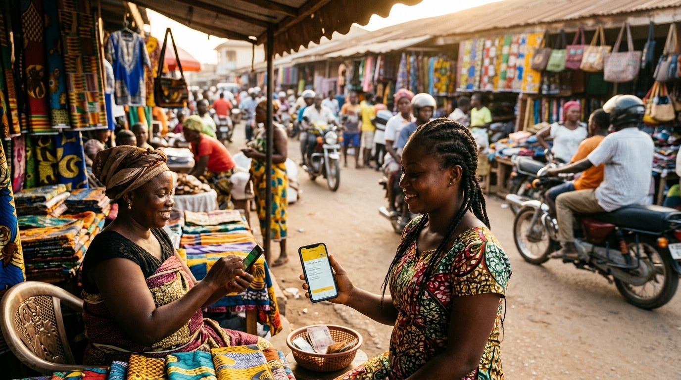 Transaction de mobile money sur smartphone en Afrique de l'Ouest