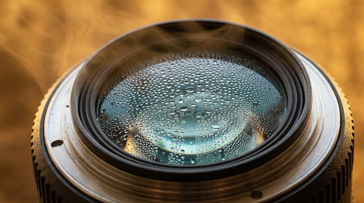 Gouttelettes de condensation formées sur un verre de lunettes