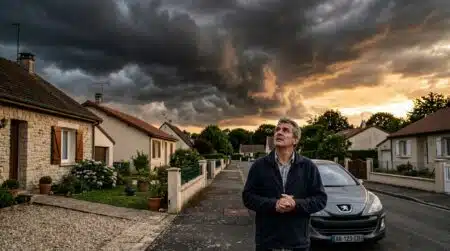 Ciel orageux menaçant après une canicule en France