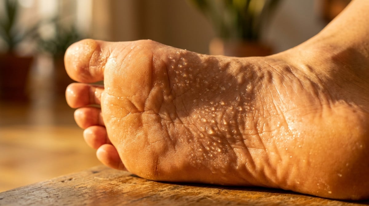 Gros plan sur les pores de la plante du pied