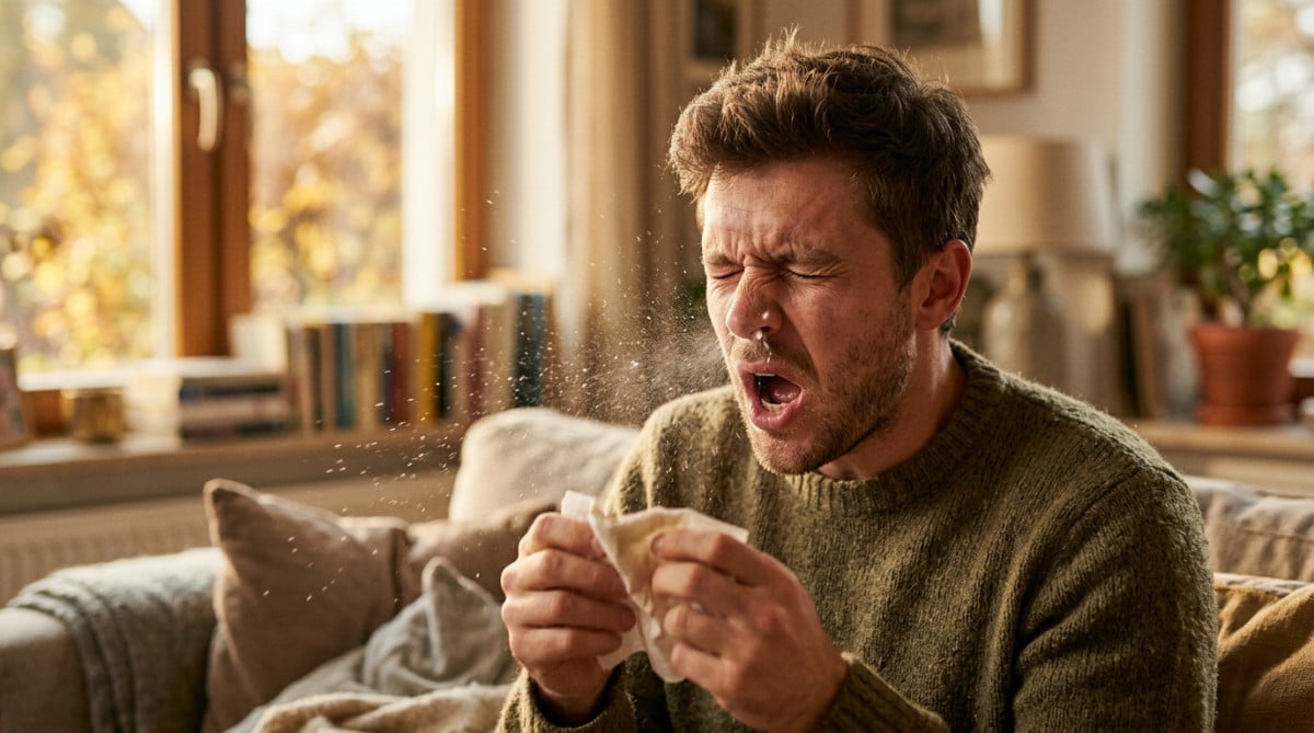 Gros plan sur un éternuement les yeux fermés