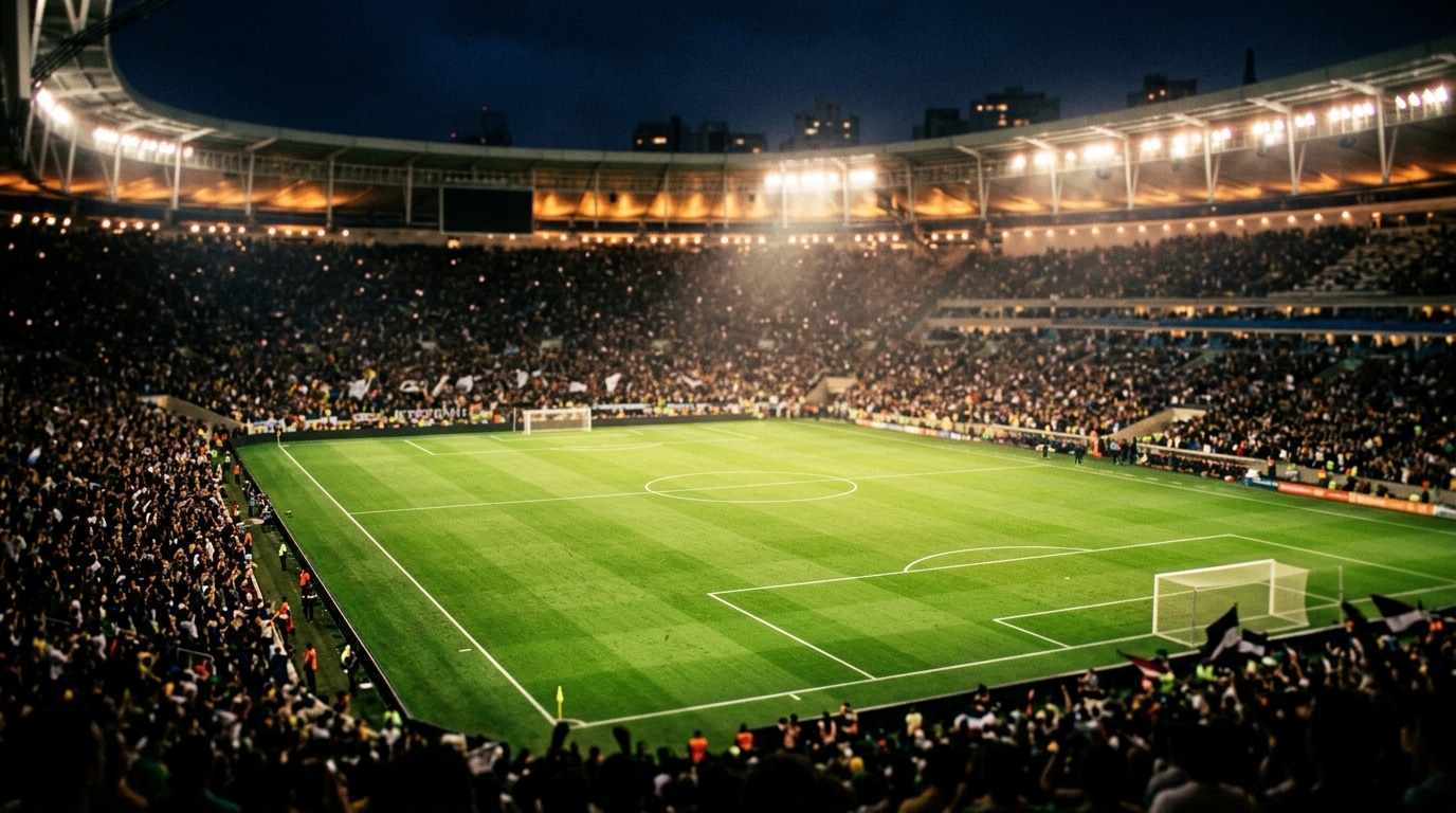 Stade de football illuminé la nuit pendant un match