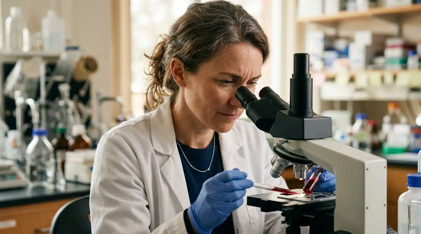 Scientifique examinant un échantillon en laboratoire