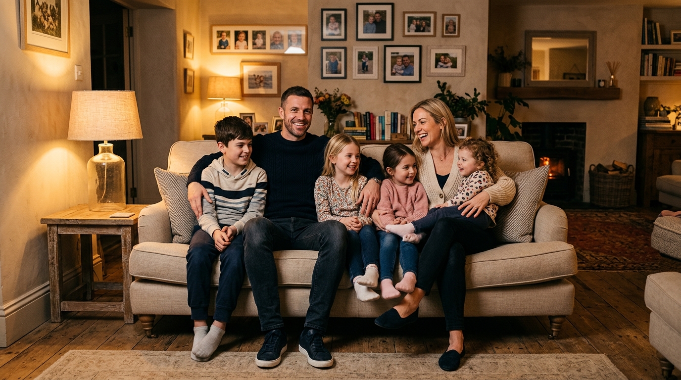 Harry Kane en famille dans son salon