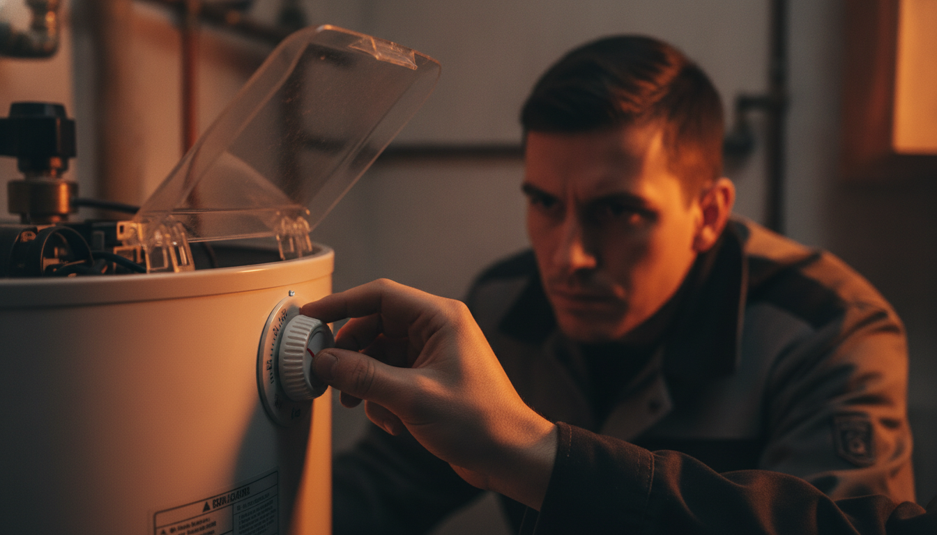 Main réglant la température du chauffe-eau à 55 degrés