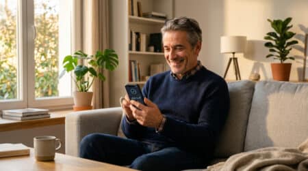 Homme consultant son remboursement santé sur smartphone en 2026
