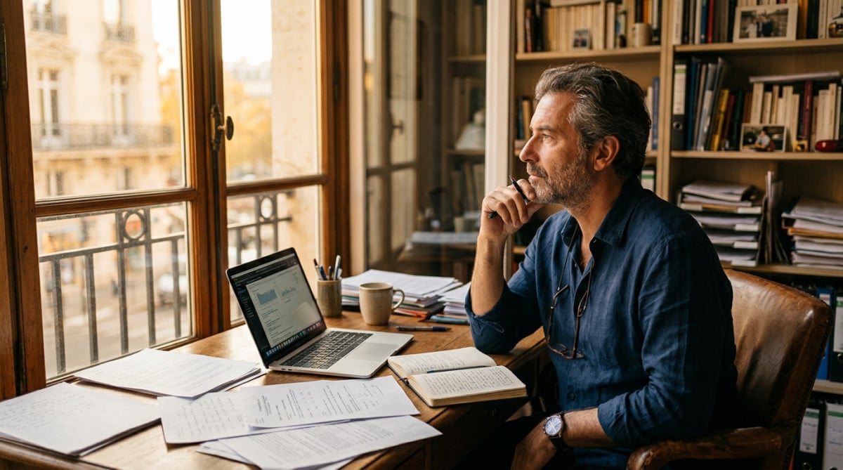 Homme de bureau travaillant dans une ambiance chaleureuse