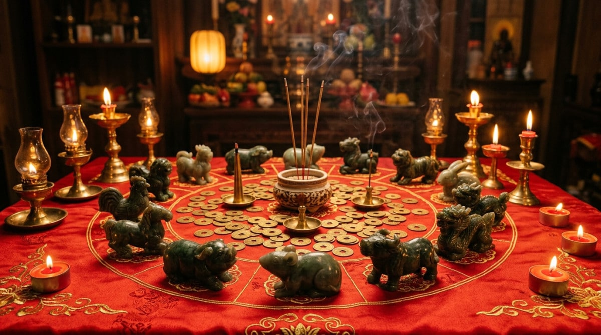 Homme émerveillé regardant un ciel nocturne lumineux, atmosphère mystique chaleureuse d'astrologie chinoise