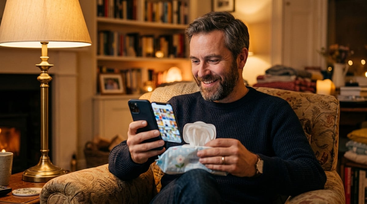Homme examinant son écran de téléphone après nettoyage