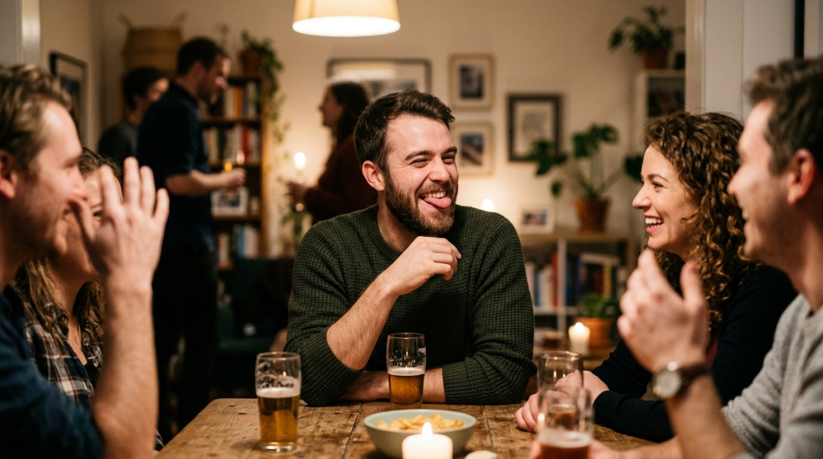 Homme riant après une tentative ratée