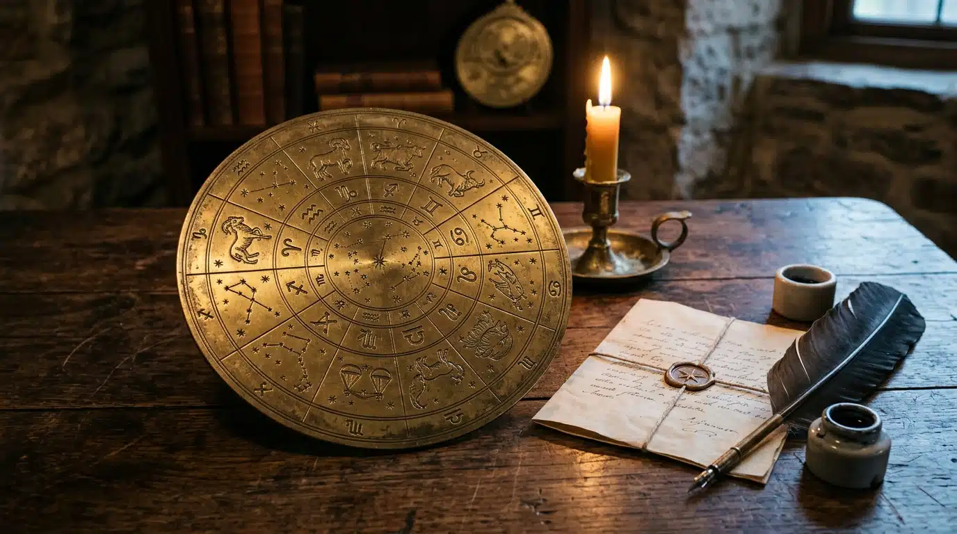Roue du zodiaque en laiton éclairée à la bougie