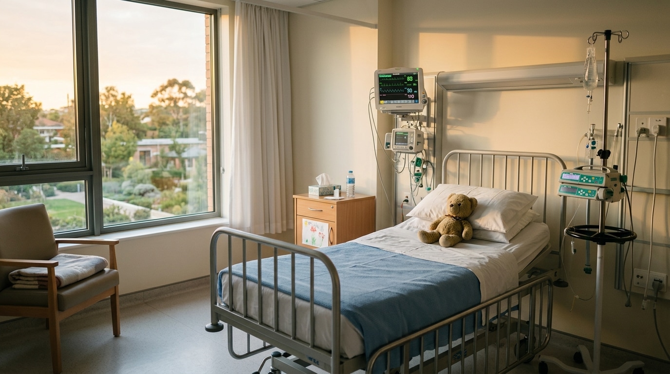 Chambre stérile d'hôpital avec lit d'enfant et moniteurs