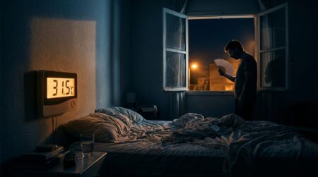 Chambre nocturne avec thermomètre affichant une chaleur extrême