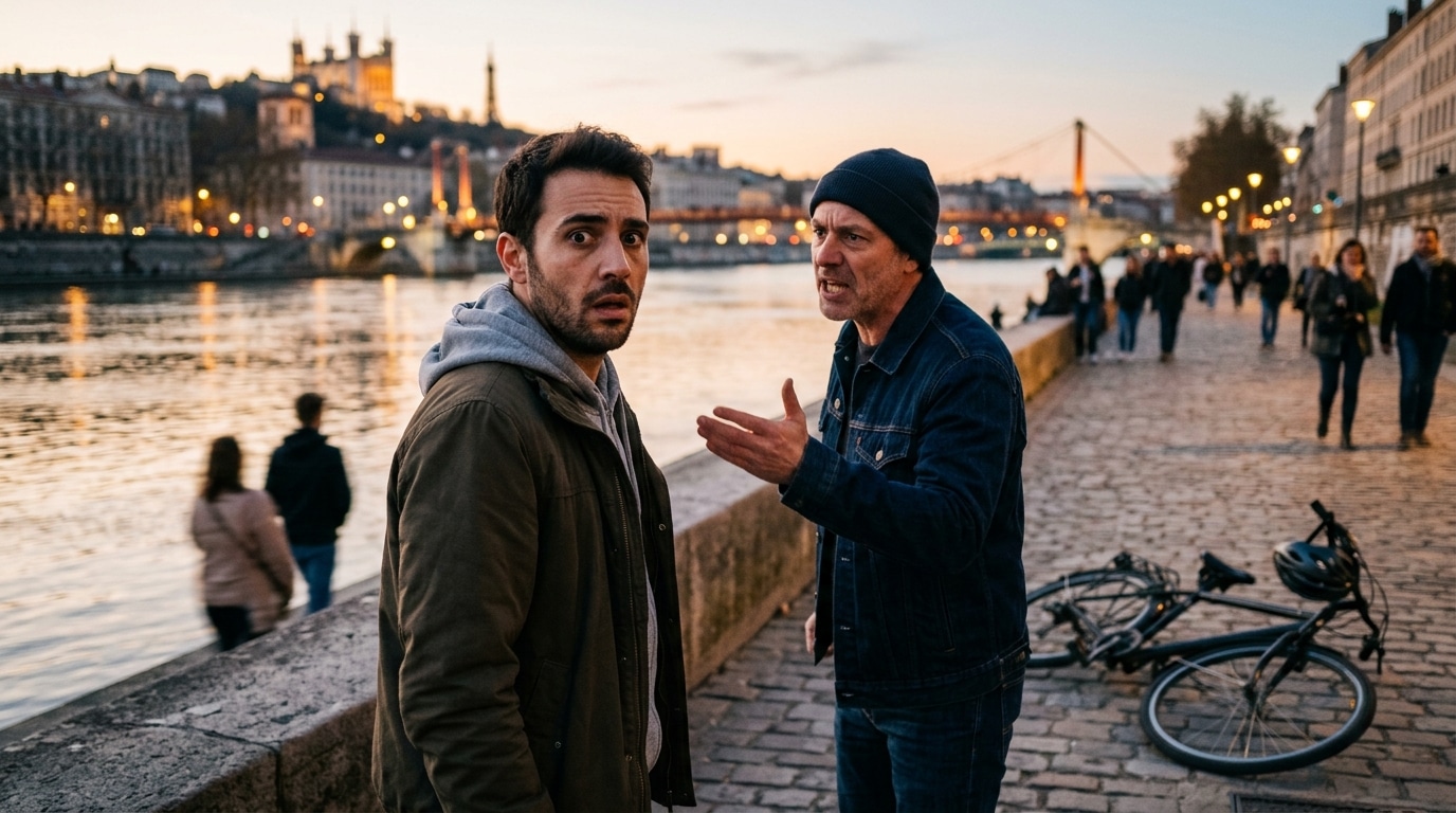 Confrontation tendue entre deux hommes au bord d'un quai