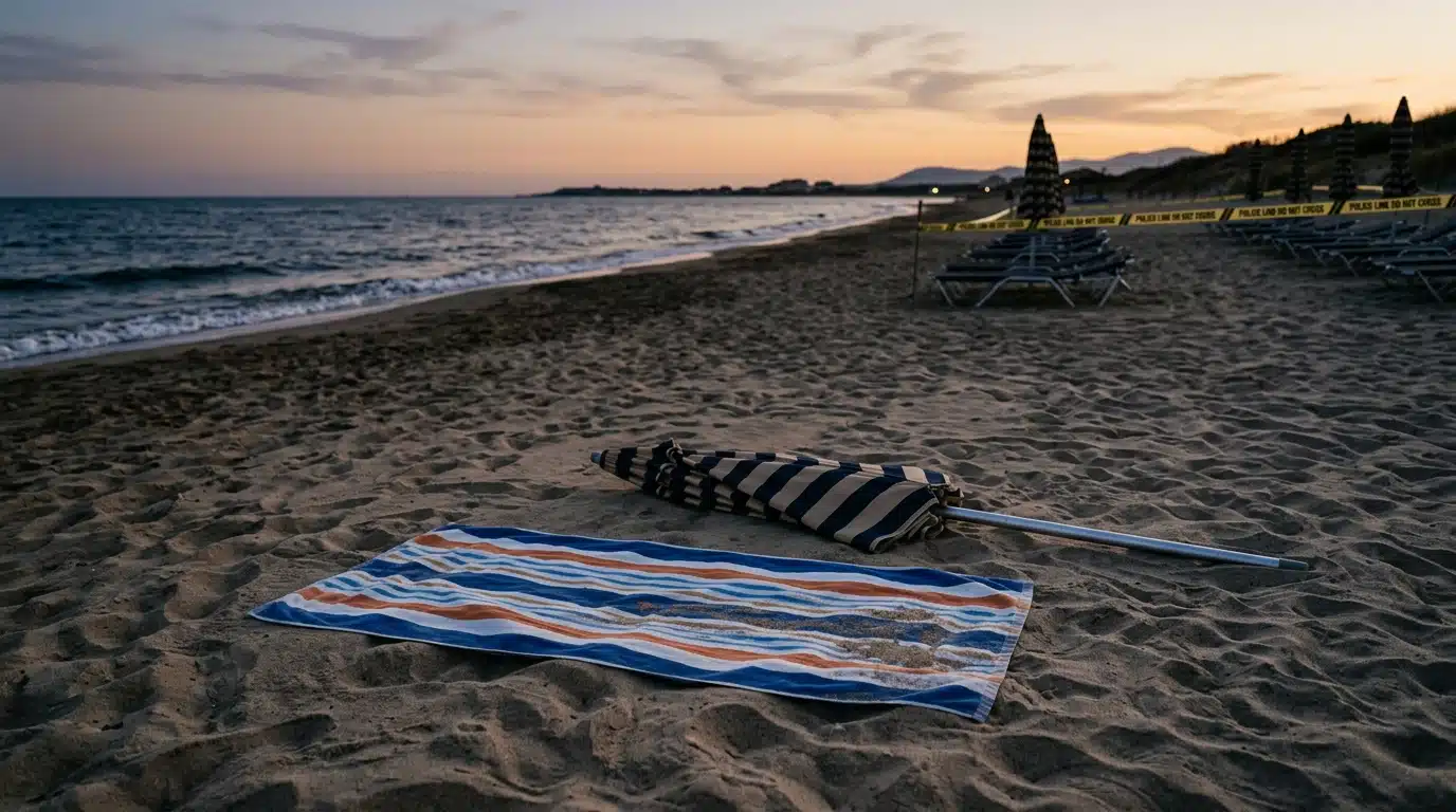 Homme au visage tendu lors d'une altercation sur la plage