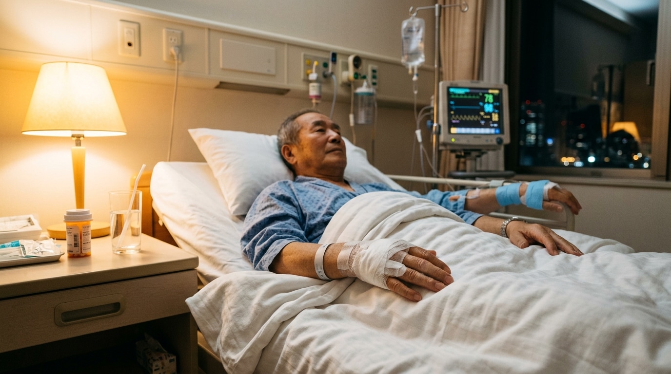 Mains bandées d'un patient en convalescence à l'hôpital