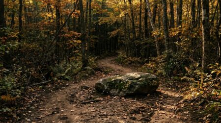 Sentier forestier isolé dans un parc d'État