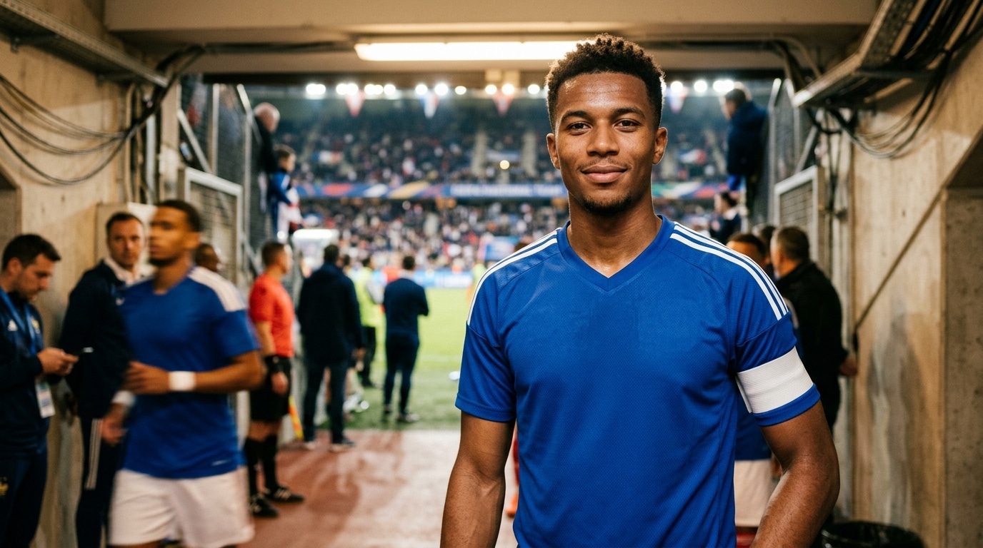 Joueur de football souriant dans un tunnel de stade
