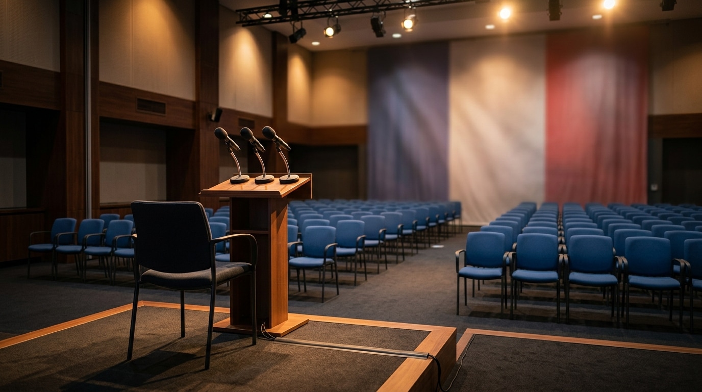 Salle de conférence de presse vide avant un match