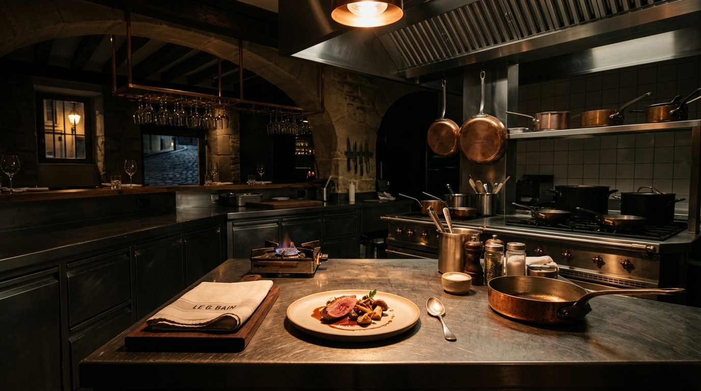 Cuisine de restaurant gastronomique vide la nuit