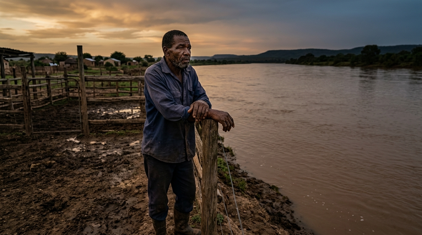 Fermier isolé au bord de la rivière Vaal