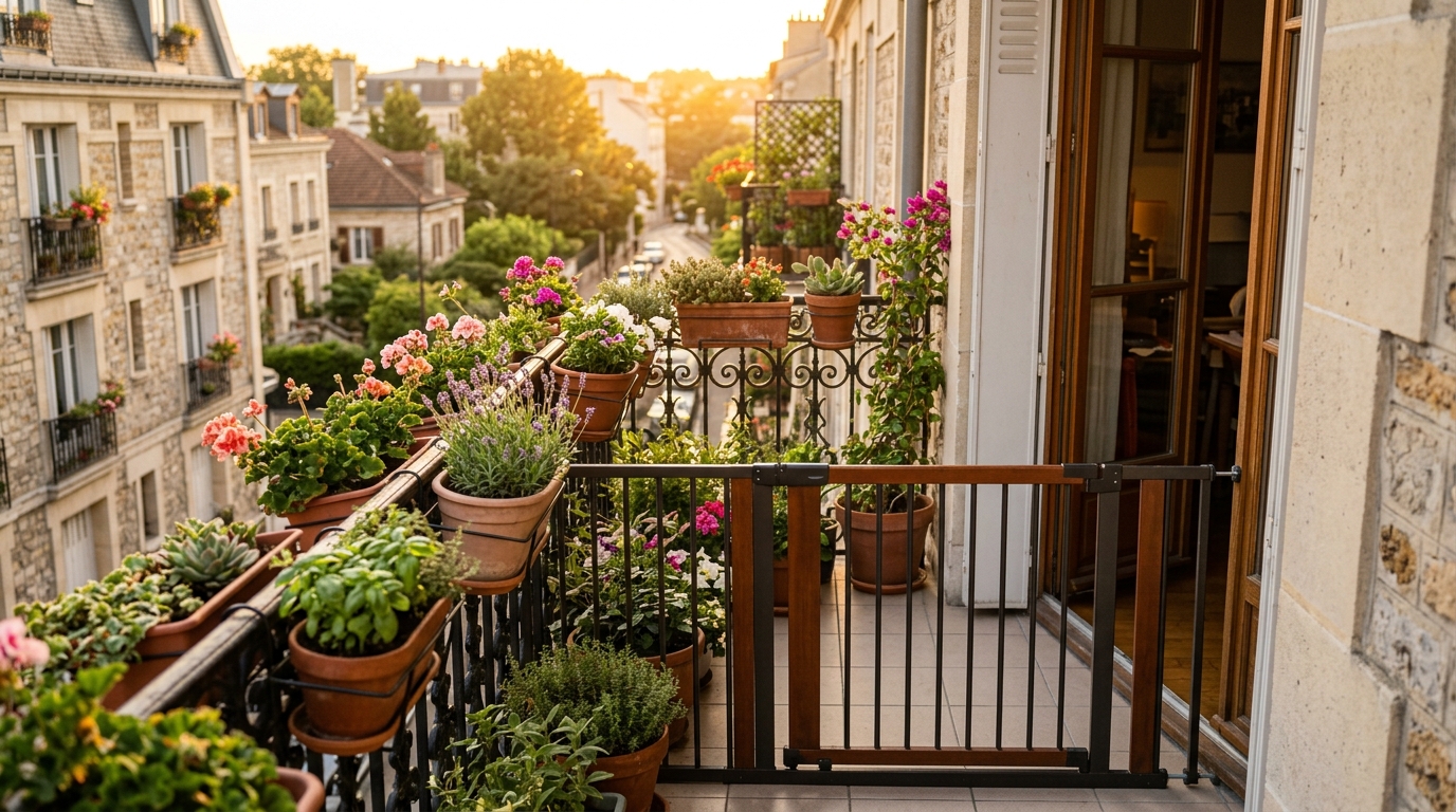 Balcon avec barrière de sécurité pour enfants