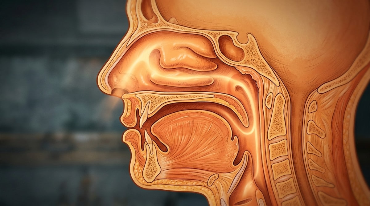 Illustration du trajet des odeurs entre nez et bouche