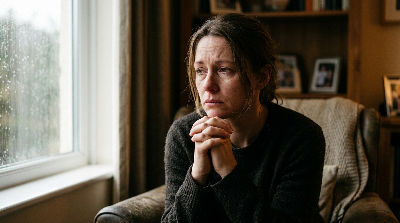 Femme anonyme effondrée en larmes dans une pièce sombre