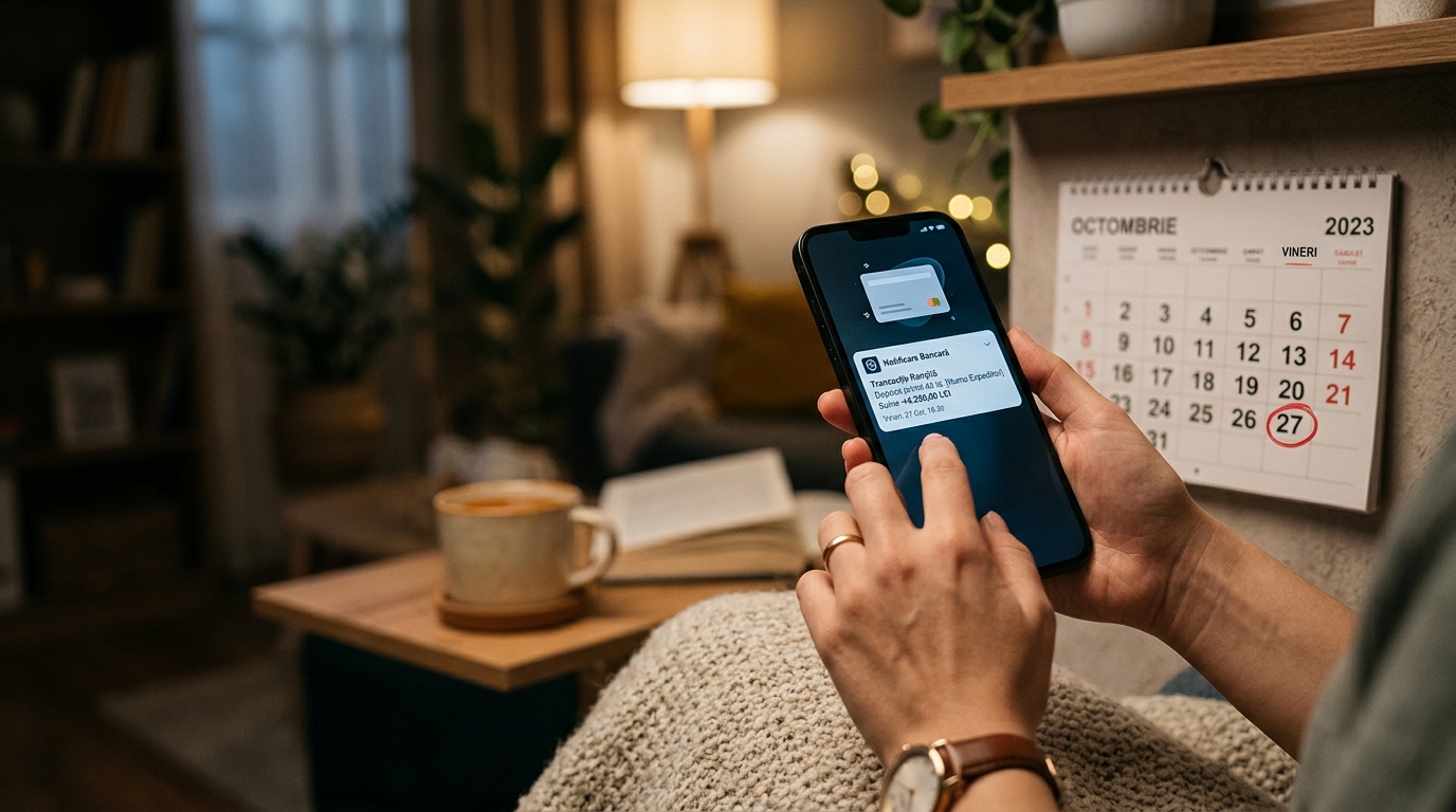 Notification de virement bancaire sur smartphone à la maison
