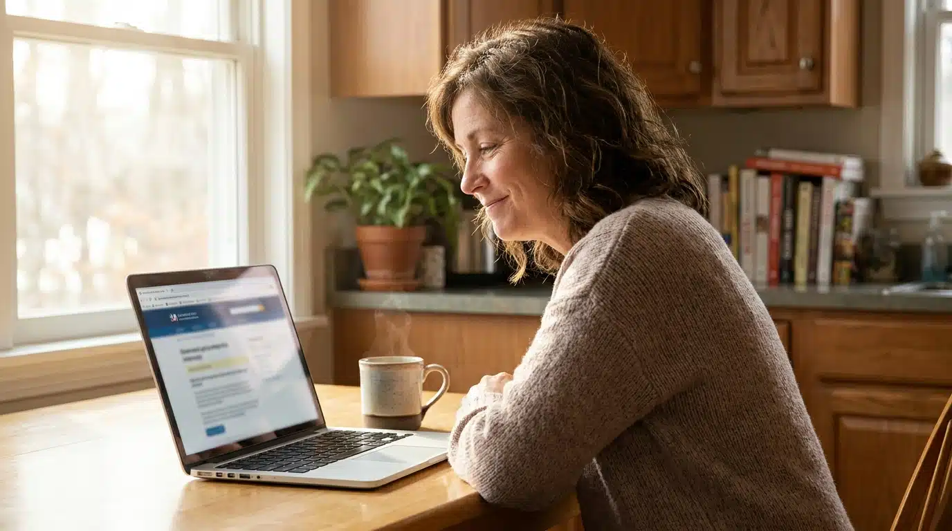 Femme devant un ordinateur portable découvrant son avis d'impôt