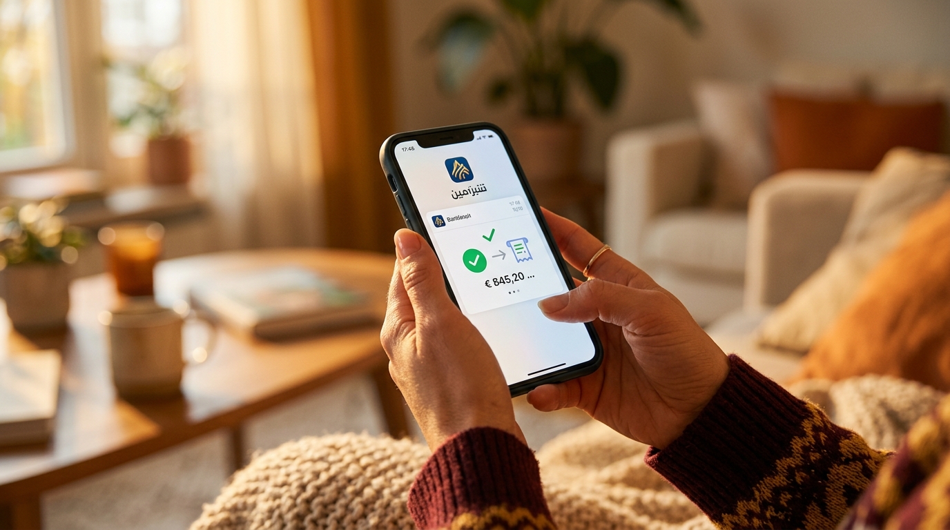 Mains tenant un smartphone avec une notification bancaire