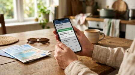 Main tenant un smartphone affichant une notification bancaire