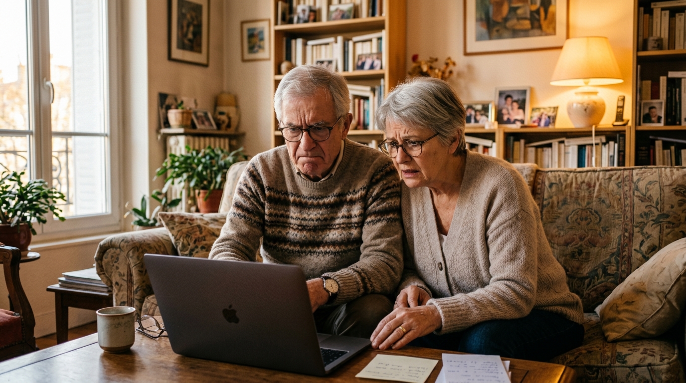 Couple de retraités consultant leur avis d'imposition en ligne