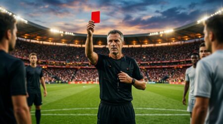 Arbitre brandissant un carton rouge en stade