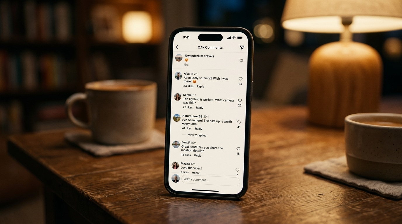 Écran de smartphone affichant une section de commentaires sur les réseaux sociaux