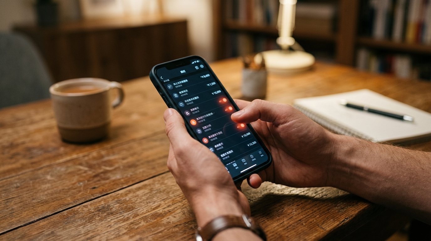 Main consultant un relevé bancaire suspect sur smartphone