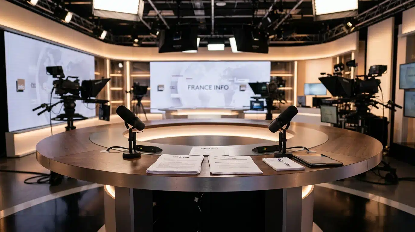Studio d'interview politique avec micros et lumières