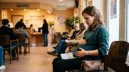Femme enceinte inquiète attend en salle de maternité