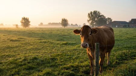Vache seule dans une pâture du Nord de la France