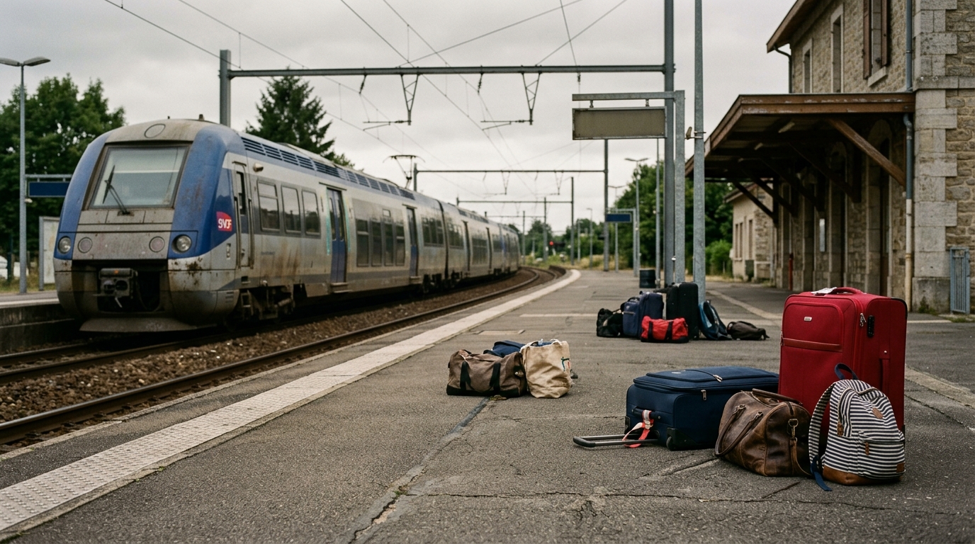 Quai de gare vide avec valises abandonnées